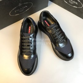 Prada Mesh Cowhide Casual Sneakers For Men Black