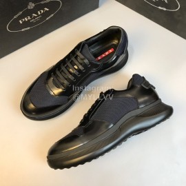 Prada Mesh Cowhide Casual Sneakers For Men Black