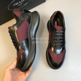 Prada Mesh Cowhide Casual Sneakers For Men Wine Red