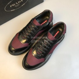 Prada Mesh Cowhide Casual Sneakers For Men Wine Red
