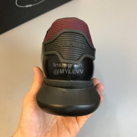 Prada Mesh Cowhide Casual Sneakers For Men Wine Red