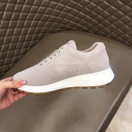 Prada Velvet Cowhide Thick Soled Sneakers For Men Gray