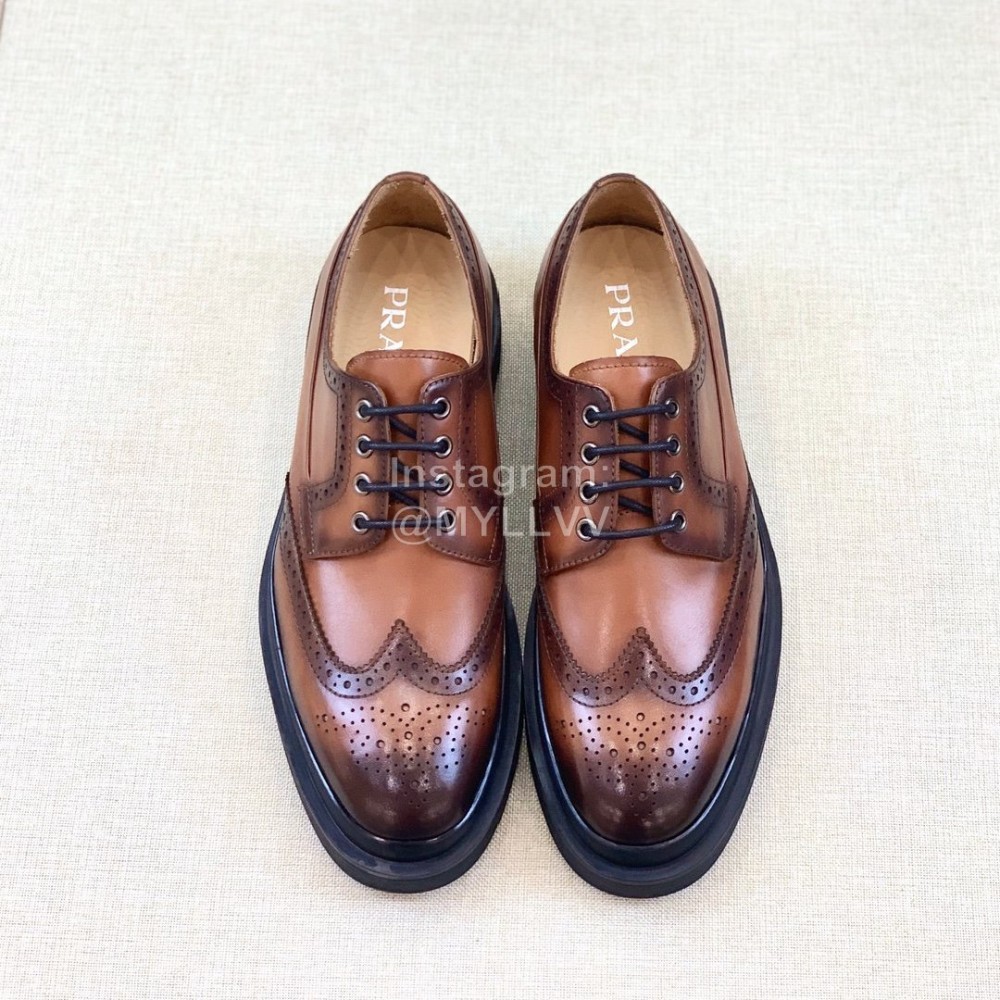 Prada Carved Cowhide Lace Up Casual Shoes For Men Brown