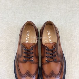 Prada Carved Cowhide Lace Up Casual Shoes For Men Brown