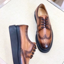 Prada Carved Cowhide Lace Up Casual Shoes For Men Brown
