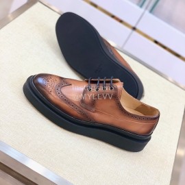 Prada Carved Cowhide Lace Up Casual Shoes For Men Brown