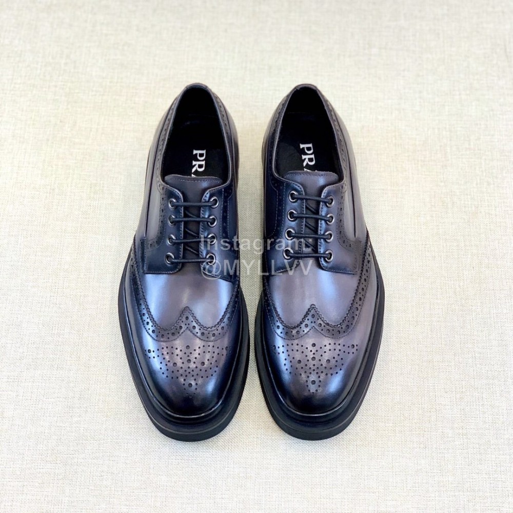 Prada Carved Cowhide Lace Up Casual Shoes For Men Gray