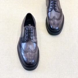 Prada Carved Cowhide Lace Up Casual Shoes For Men Gray