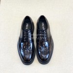 Prada Carved Cowhide Lace Up Casual Shoes For Men Black
