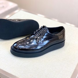 Prada Carved Cowhide Lace Up Casual Shoes For Men Black