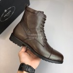Prada Cowhide Lace Up Zipper Boots For Men Brown