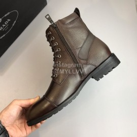 Prada Cowhide Lace Up Zipper Boots For Men Brown