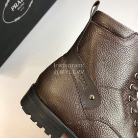 Prada Cowhide Lace Up Zipper Boots For Men Brown