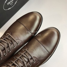 Prada Cowhide Lace Up Zipper Boots For Men Brown