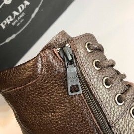 Prada Cowhide Lace Up Zipper Boots For Men Brown