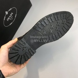 Prada Cowhide Lace Up Zipper Boots For Men Brown