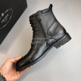 Prada Cowhide Lace Up Zipper Boots For Men Brown