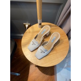 Prada Fashion Patent Leather High Heel Sandals For Women White