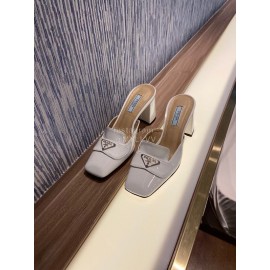 Prada Fashion Patent Leather High Heel Sandals For Women White