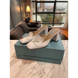 Prada Fashion Patent Leather High Heel Sandals For Women White