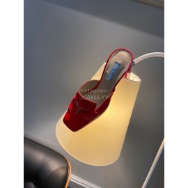 Prada Fashion Patent Leather High Heel Sandals For Women Orange Red