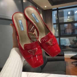 Prada Fashion Patent Leather High Heel Sandals For Women Orange Red