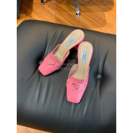 Prada Fashion Patent Leather High Heel Sandals For Women Pink