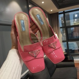 Prada Fashion Patent Leather High Heel Sandals For Women Pink