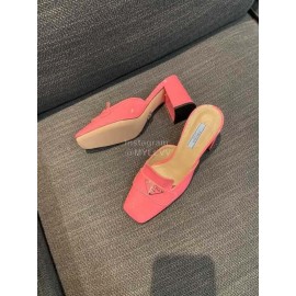 Prada Fashion Patent Leather High Heel Sandals For Women Pink