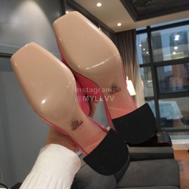 Prada Fashion Patent Leather High Heel Sandals For Women Pink