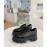Prada Autumn Winter New Black Patent Leather Thick Soles Lace Up Shoes For Women 