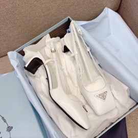 Prada Fashion Square Head Cowhide High Heel Sandals For Women White