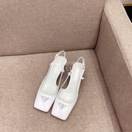 Prada Fashion Square Head Cowhide High Heel Sandals For Women White