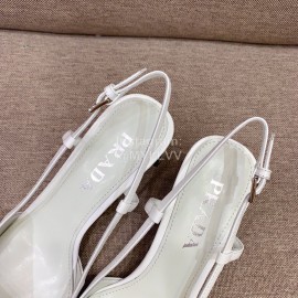 Prada Fashion Square Head Cowhide High Heel Sandals For Women White