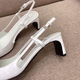 Prada Fashion Square Head Cowhide High Heel Sandals For Women White