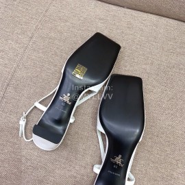 Prada Fashion Square Head Cowhide High Heel Sandals For Women White