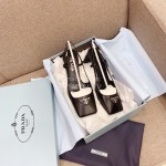 Prada Fashion Square Head Cowhide High Heel Sandals For Women Black