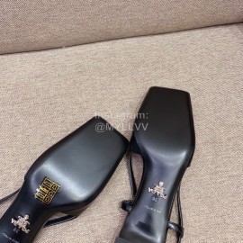 Prada Fashion Square Head Cowhide High Heel Sandals For Women Black