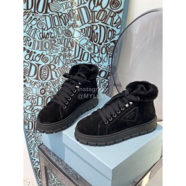 Prada Autumn And Winter Thick Soled Wool Sneakers Black