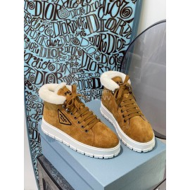 Prada Autumn And Winter Thick Soled Wool Sneakers Brown