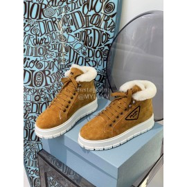 Prada Autumn And Winter Thick Soled Wool Sneakers Brown