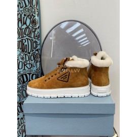 Prada Autumn And Winter Thick Soled Wool Sneakers Brown