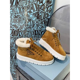 Prada Autumn And Winter Thick Soled Wool Sneakers Brown