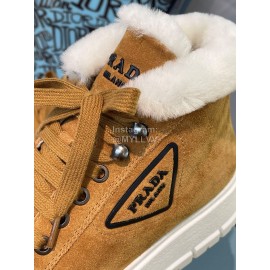 Prada Autumn And Winter Thick Soled Wool Sneakers Brown
