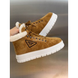 Prada Autumn And Winter Thick Soled Wool Sneakers Brown