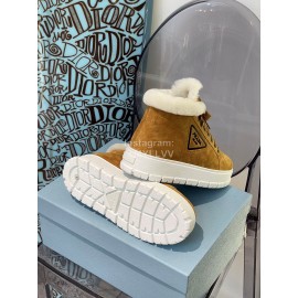 Prada Autumn And Winter Thick Soled Wool Sneakers Brown