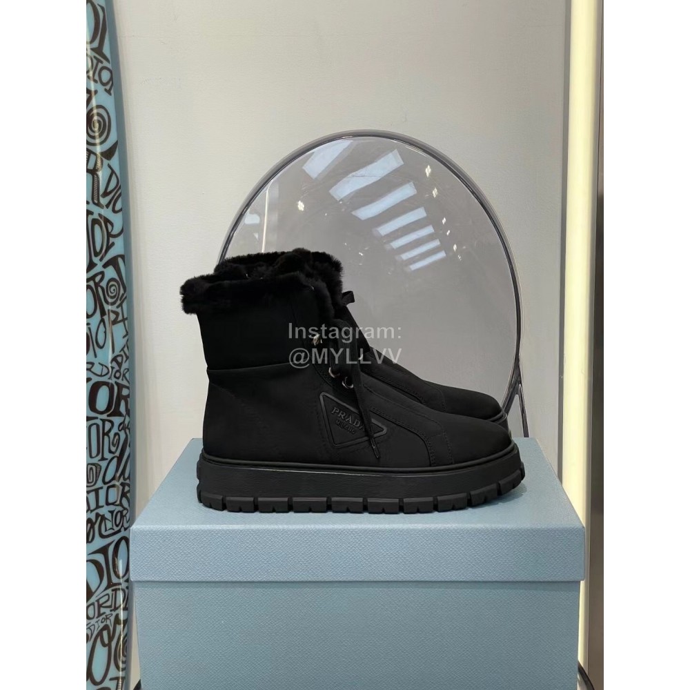 Prada Autumn And Winter Thick Soled Wool High Top Shoes Black