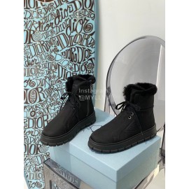 Prada Autumn And Winter Thick Soled Wool High Top Shoes Black