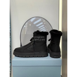 Prada Autumn And Winter Thick Soled Wool High Top Shoes Black
