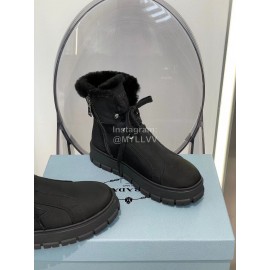 Prada Autumn And Winter Thick Soled Wool High Top Shoes Black
